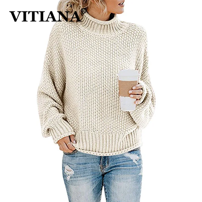 VITIANA 2019 осенне-зимний Повседневный вязаный свитер Женская водолазка с длинным