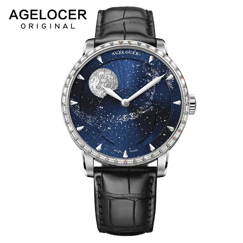 AGELOCER Мужские механические наручные часы Moonphase мужские автоматические синие из