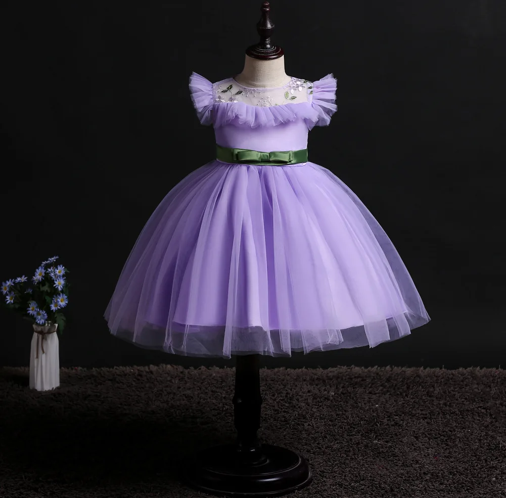 lavender Красивые детские летние платья принцессы для маленьких девочек на свадебную вечеринку; цвет розовый, белый, Ледяной Синий для детей от 2 до 10 лет - Цвет: lavender