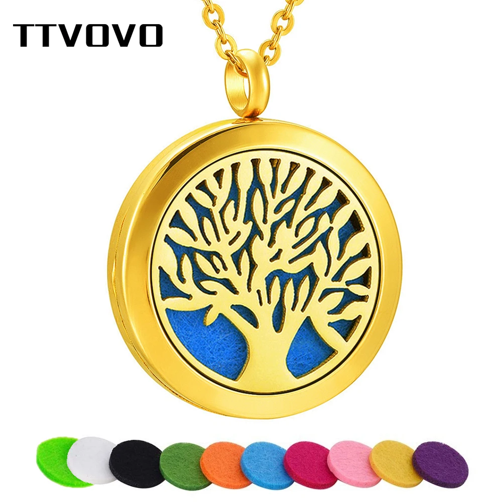 TTVOVO ожерелье из дерева жизни диффузор эфирного масла для женщин контейнер из нержавеющей стали 316L медальон-подвеска, ювелирные изделия для ароматерапии