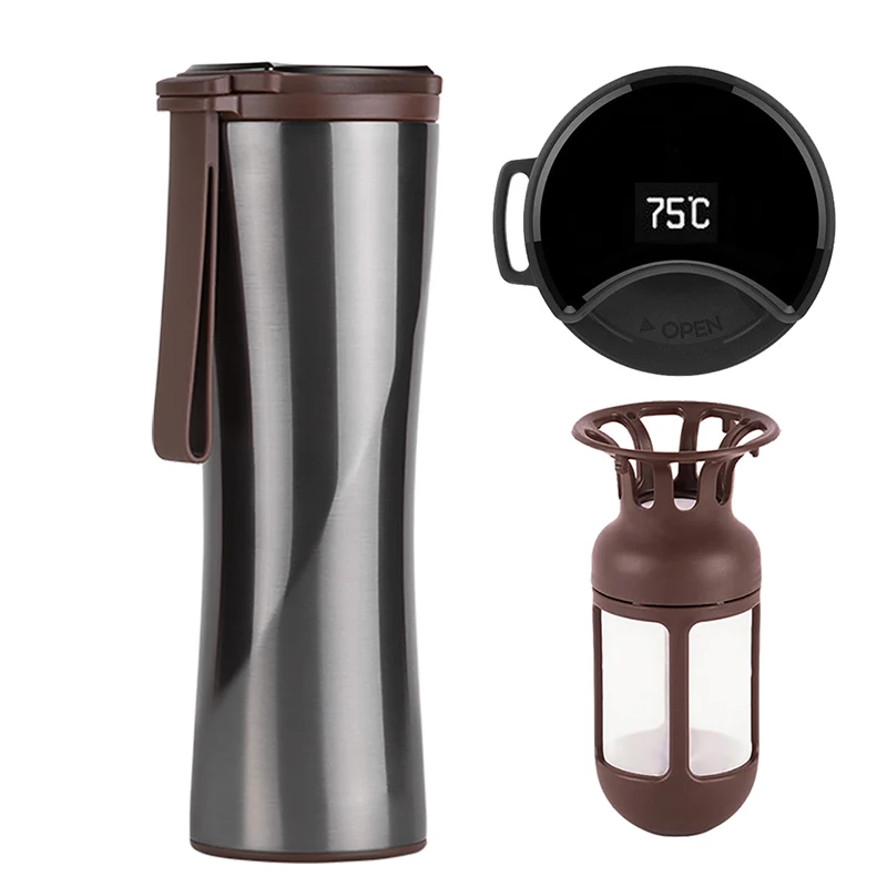 

Travel Mug Moka Smart Coffee Tumbler 430ml Portable Vacuum Bottle OLED Touch Screen Thermos Stainless Steel Cup Coffee Mug
