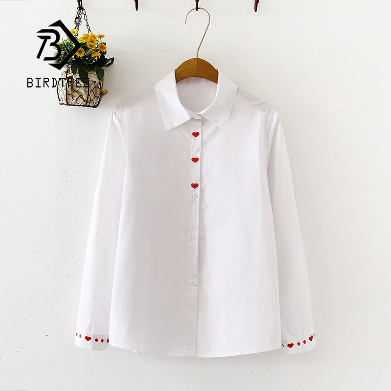 Новое поступление белая хлопковая рубашка с красным сердцем и вышивкой для