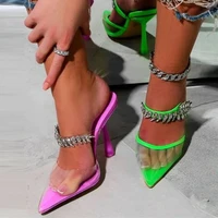 pvc transparent pointed toe women pumps slippers fashion crystal rhinestone designer sandals stiletto heels ladies shoes size 42