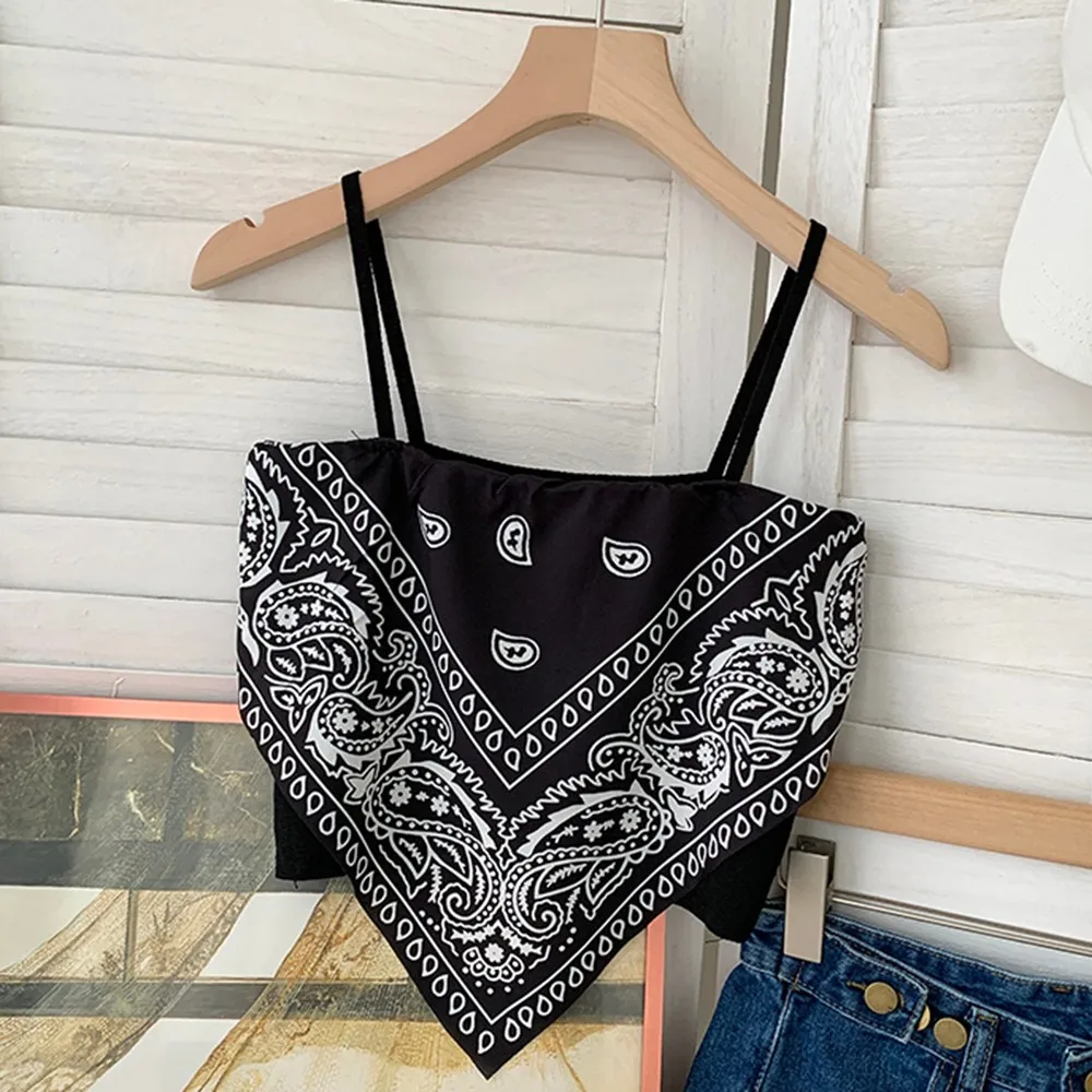 

2021 New Womens Vintage Tops Paisley Print Spaghetti Strap Sexy Camis Tank Ladies Summer Backless Bowknot Sling Strap Vest