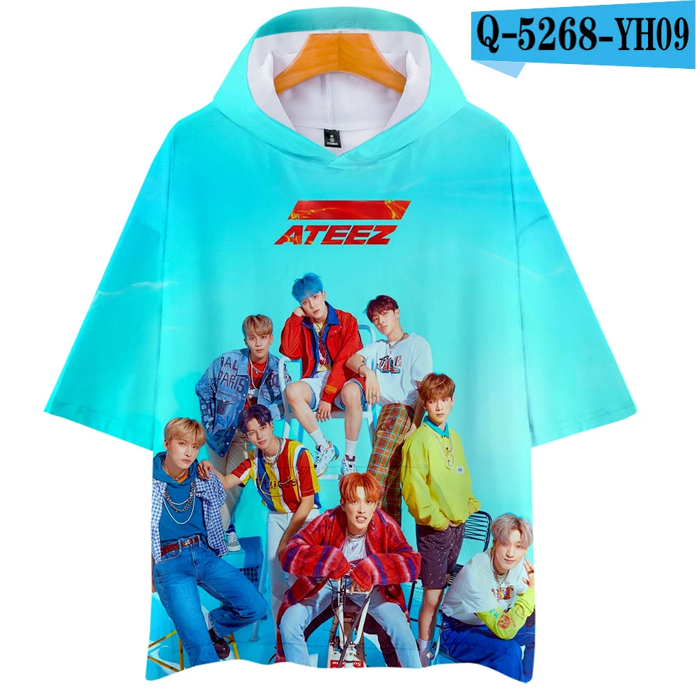 ATEEZ 3D Футболка с принтом женская мода Harajuku Повседневная Хип Хоп короткий рукав Kawaii Популярная 3D футболка с капюшоном XXS-4XL - Цвет: 2