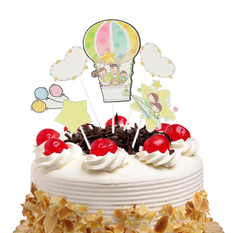 

Happy Birthday Cake Topper Flags Hot Air Balloon Cloud Fish Kids Cake Toppers Wedding Baby Shower Party Baking DIY Decor Xmas