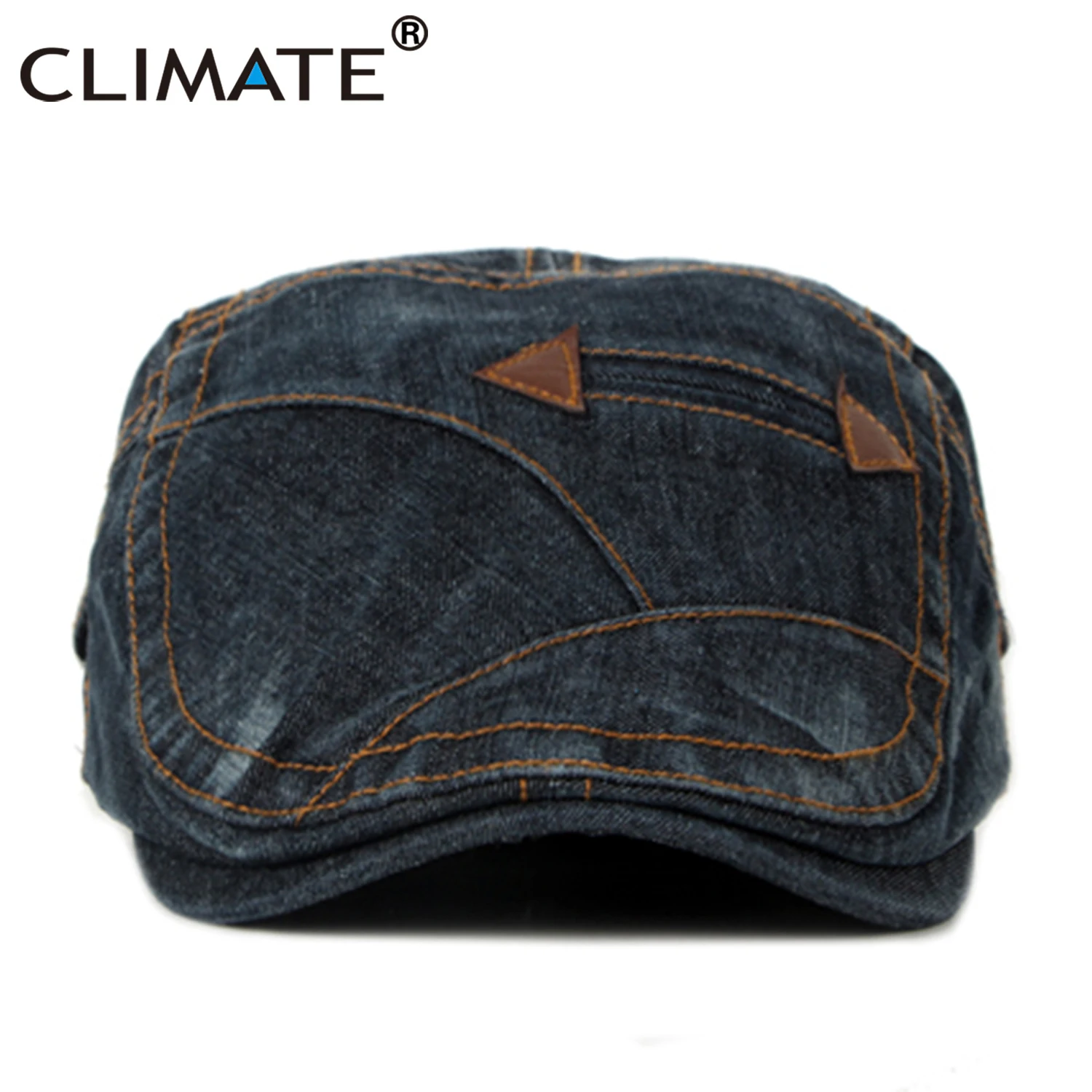 CLIMATE Men Denim Beret Flat Cap Hat Men Cool Beret Denim Man Hat Adult Jeans Cap Adjustable Adult Denim Jeans Cotton Flat Caps