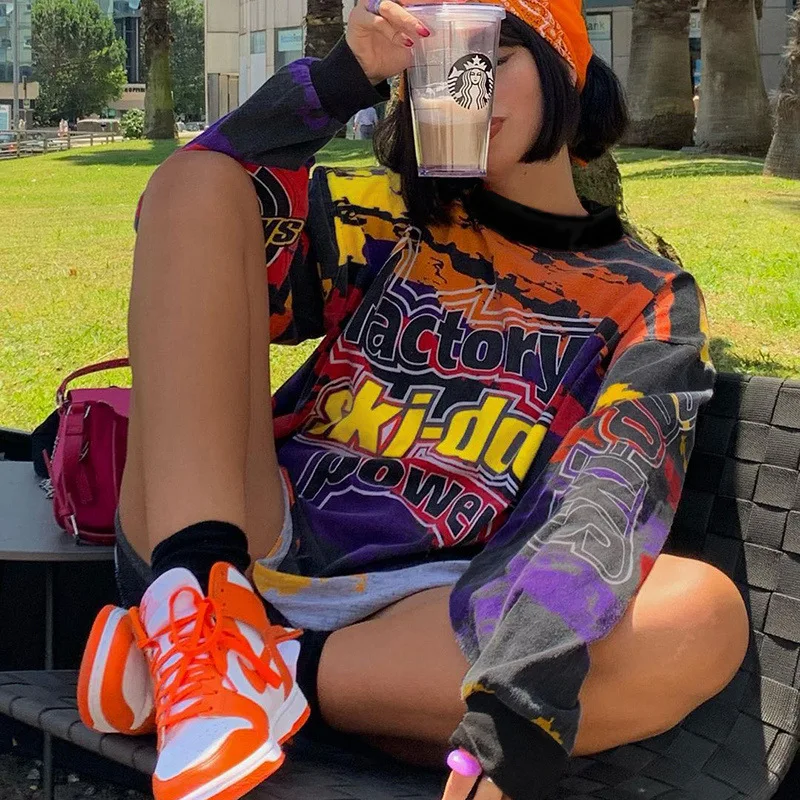 

2021 Autumn Fashion Fashion Printed Letter Long Loose Oversized Goth Sweatshirt Mixed colors Long sleeve Women Top INS Hot