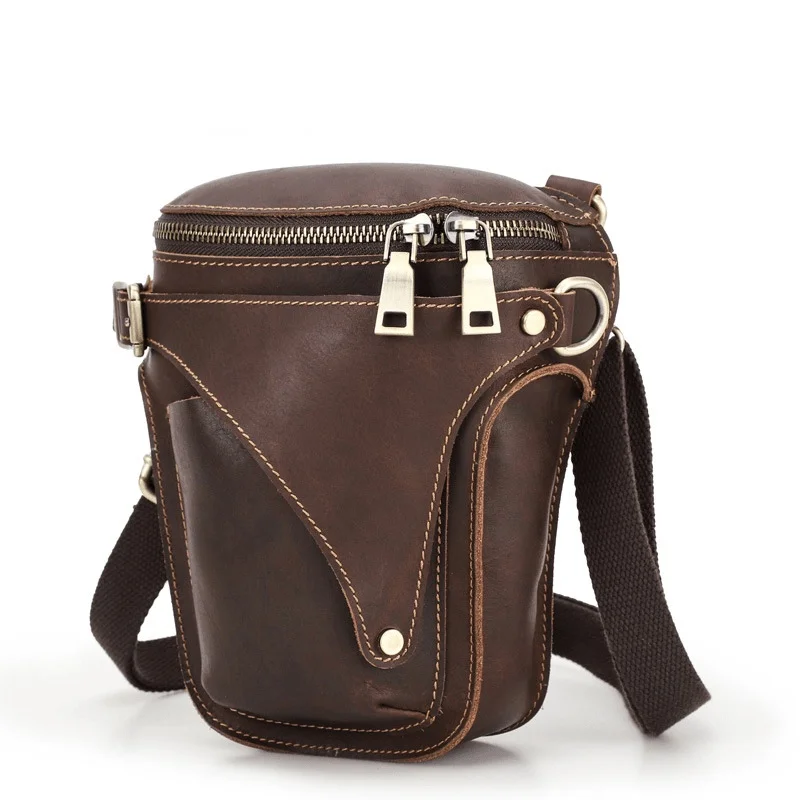 New Crazy Horse cow leather men's mobile phone designed waist bag fashion One Shoulder Messenger bag luxury belt pockets Design