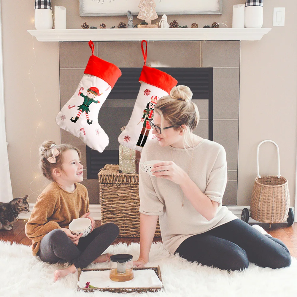 

Large Christmas Stocking Linen Nutcracker Figures Soldier Present Xmas Tree Ornaments Kids Candy Bags New Year Gift Christmas