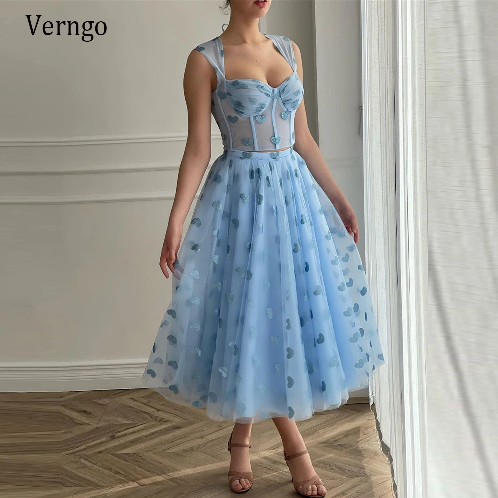 Verngo 2021 винтажные светильник-голубые тюлевые платья с сердечками из двух частей