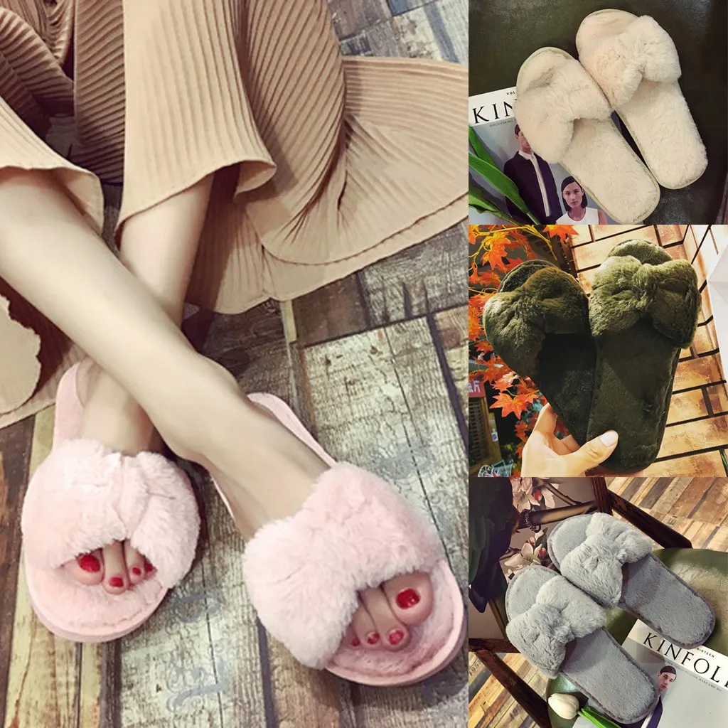 

SAGACE Slippers Women Soft Warm Solid Bow Knot Plush Soft Slippers Indoors Floor Bed Room Shoes fashion flip flops women 2019