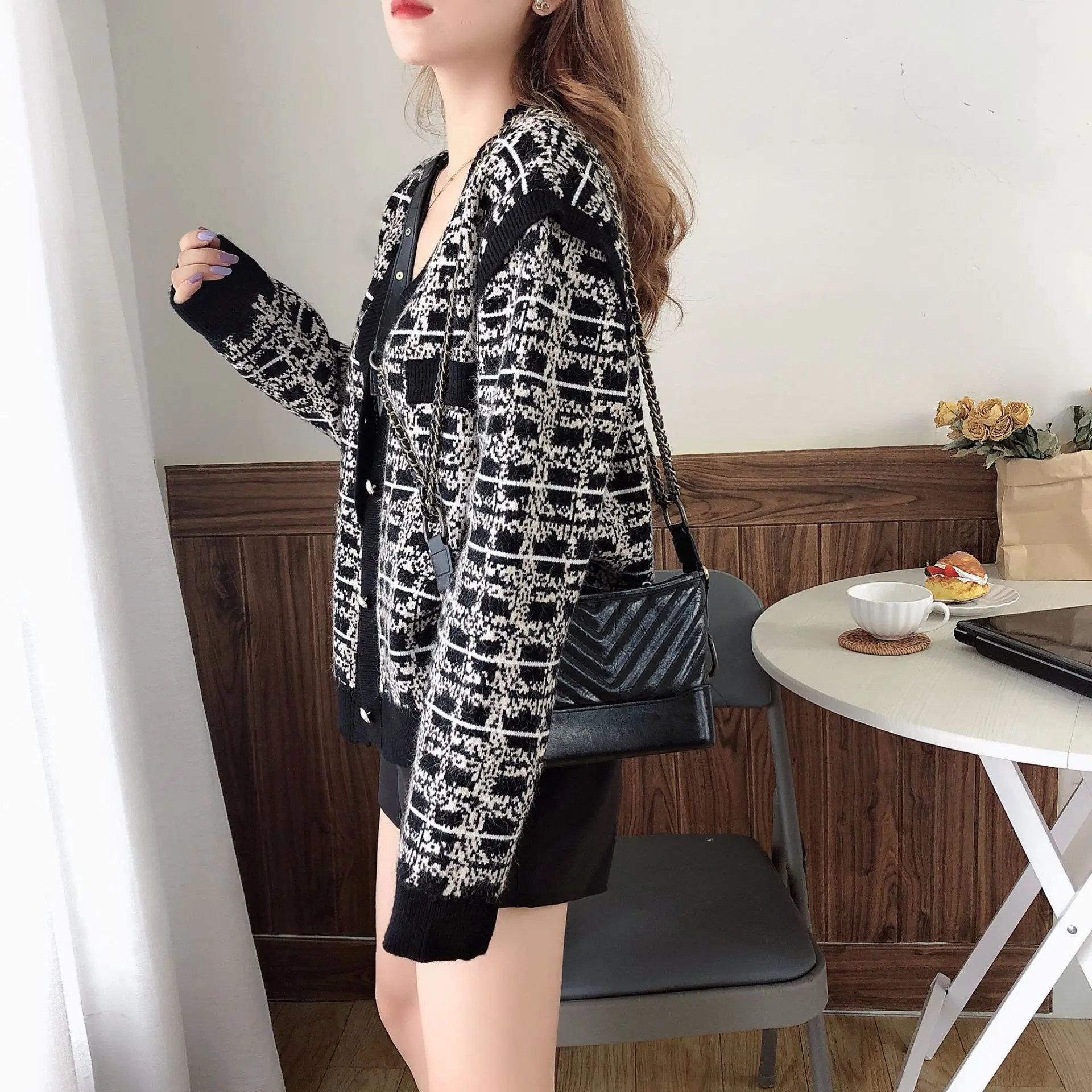 

Plaid Long Sleeve Cardigan Women Sweaters Autumn Sweater Cardigan Knit Female