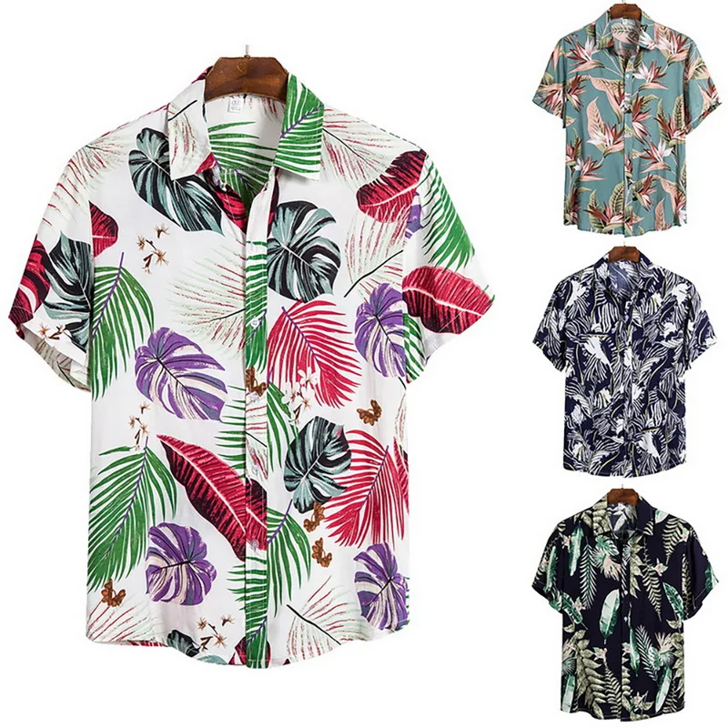 

2021 New Arrival Men's Shirts Men Hawaiian Camicias Casual One Button Wild Shirts Printed Short-sleeve Blouses Tops Plus Size