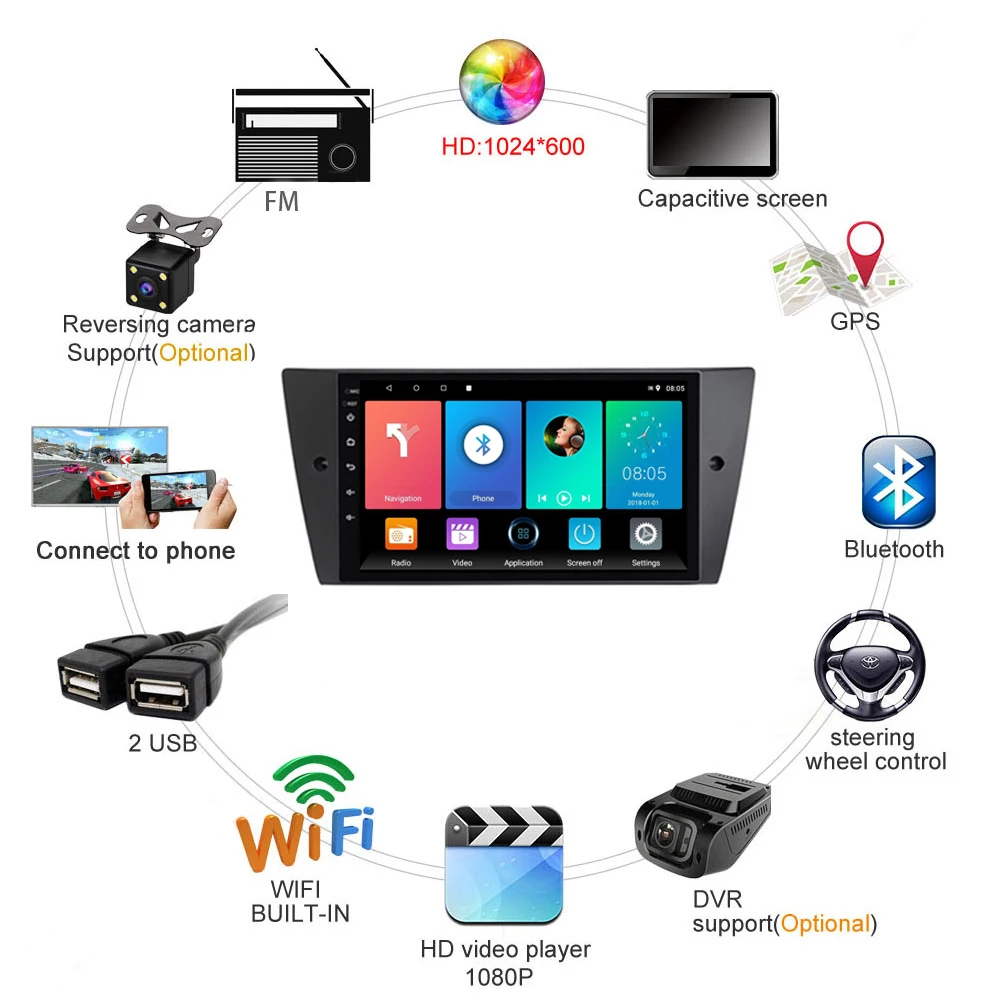 2 Din Android радио для BMW 3 серии E93 E92 E91 E90 2006 2012 Мультимедиа Видео плеер навигация GPS WIFI