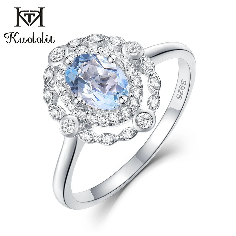 Женское кольцо с аквамариновым камнем kuoolit из 100% натурального серебра 925 пробы