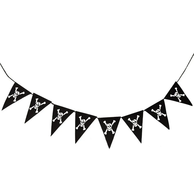 JQSYRISE Pirate Skull Happy Birthday Banner Cupcake Toppers Kids Party Bunting Garland Baby Shower Flag Supplies | Дом и сад