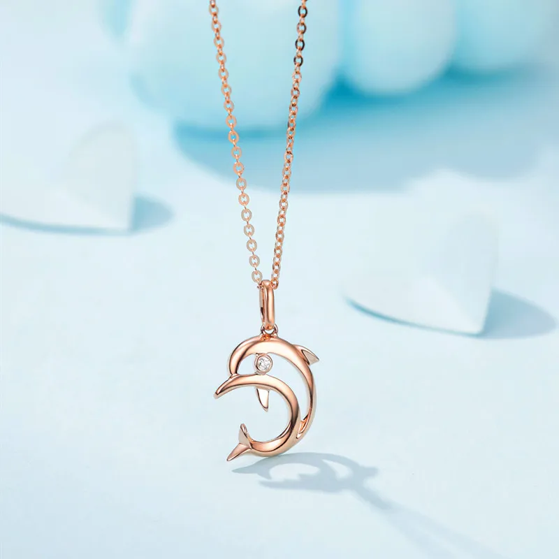 Ожерелье с бриллиантами ZOCAI в виде дельфина воина розовое золото 18 К (AU750) ожерелье