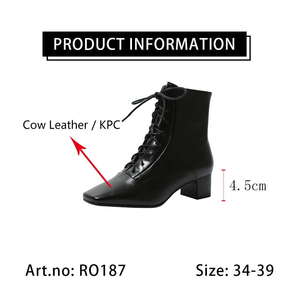 

RJN Autumn Warmth High-Quality Genuine Leather Short Plush Women's Ankle Boots Classic Square Head Lace-Up Women's Boots RO187
