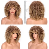 short africa kinky curly wigs with bangs for black women afro sprial curl synthetic wigs heat resistan natural hair boymia