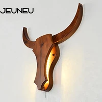 industrial retro creativity wall lamps led manual wood cow animal style wall lights for living room bedroom restaurant bar
