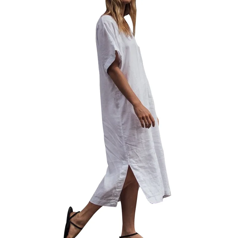 

ZOGAA 2021 Spring Summer New Dresses Solid Casual Loose Explosion Models Hot Selling Women's Fashion Sexy V-neck Split Dress