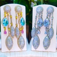 missvikki luxury blue drop earrings cubic zirconia women statement big round earring wedding party bridal fringed jewelry gift