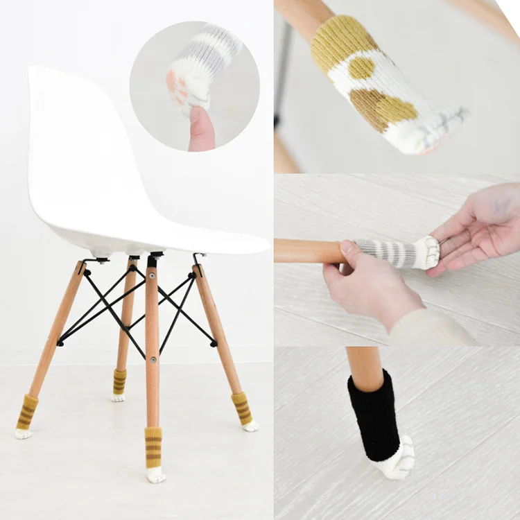 

4 Stool Legs Socks Floor Protection Breiwol Socks Anti-Slip Table Legs Furniture Footwear Mouw Cover Cat Cracks