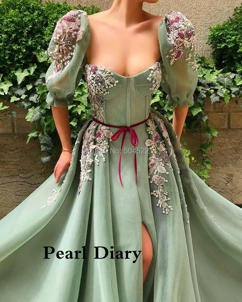 Зеленые рукава арабские вечерние платья Robe De Soiree 2019 Дубай кутюр элегантное