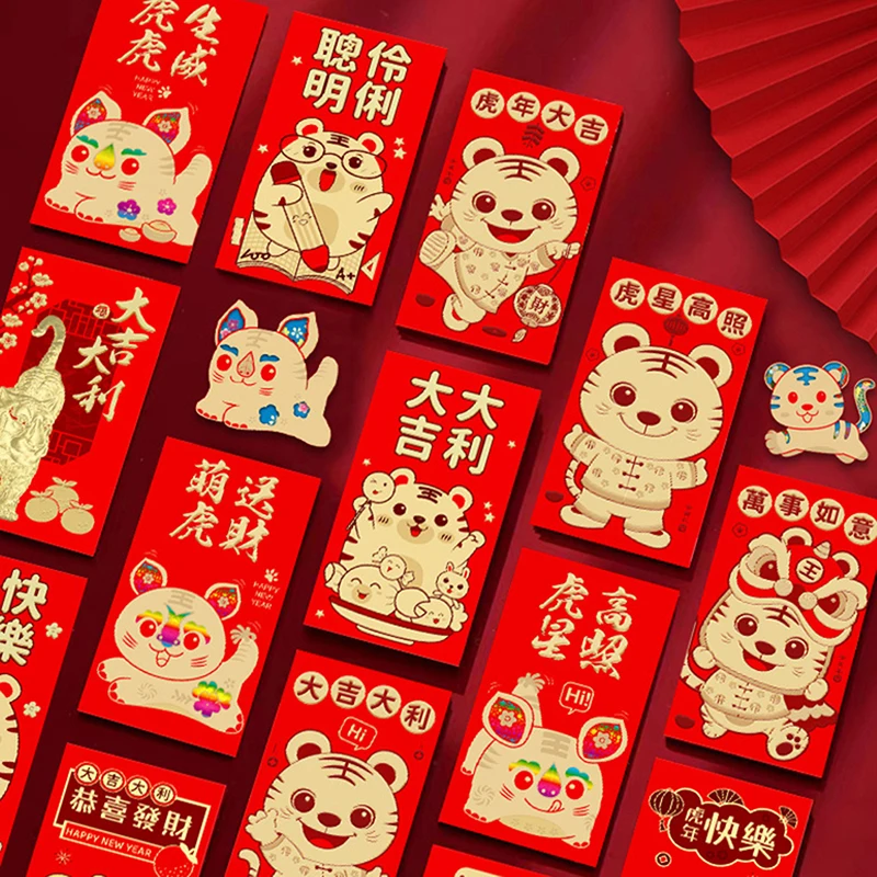 6Pcs New Year Red Packet 2022 Creative Red Envelopes for the Year of the Tigers Money Pockets