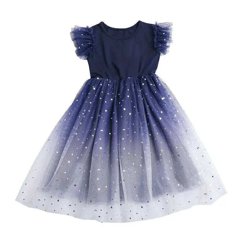 

2021 New Girls Dress Children's Clothing Star Point Elegant Dress Kids Casual Princess Summer Dresses 12 Year Old Girls Clothes
