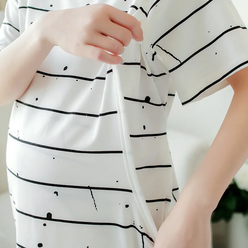 

Pregnant Women Dress Loose Breastfeeding Cloth Nursing Pajamas Striped Nightwear Maternity Dresses Pregnancy Homewear Sleepwear