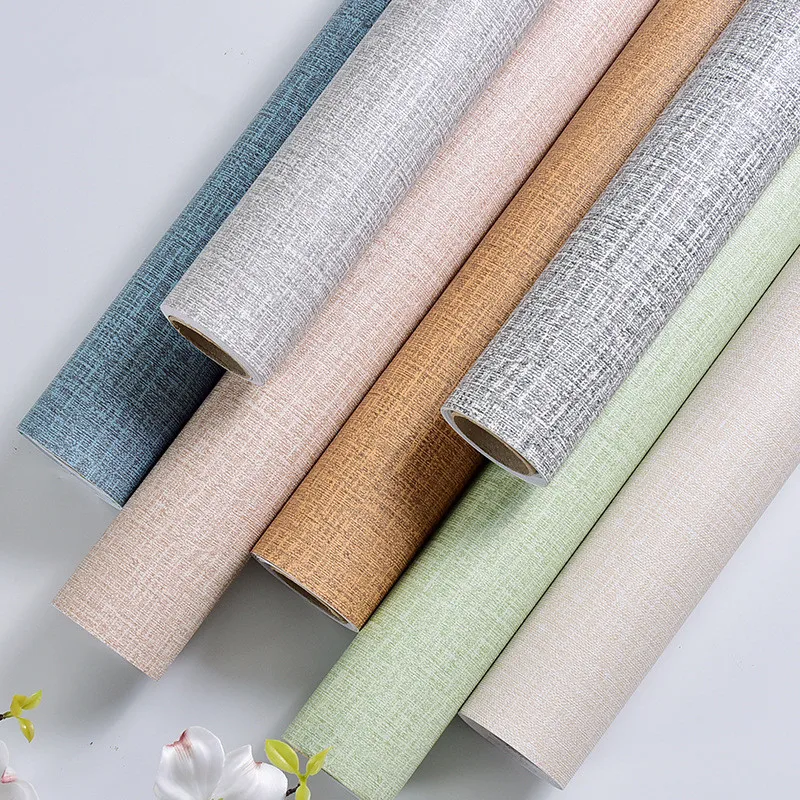 

Linen Pattern Self Adhesive PVC Wallpaper Waterproof Living Room Bedroom Pastoral Wall Sticker Kindergarten Walls Decoration