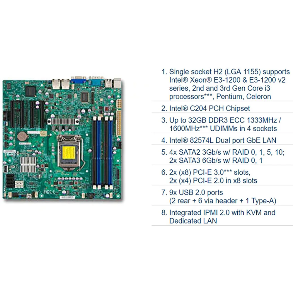 X9SCM-IIF для материнской платы супермикро-сервера LGA1155 C204 E3 I3 идеальный тест перед