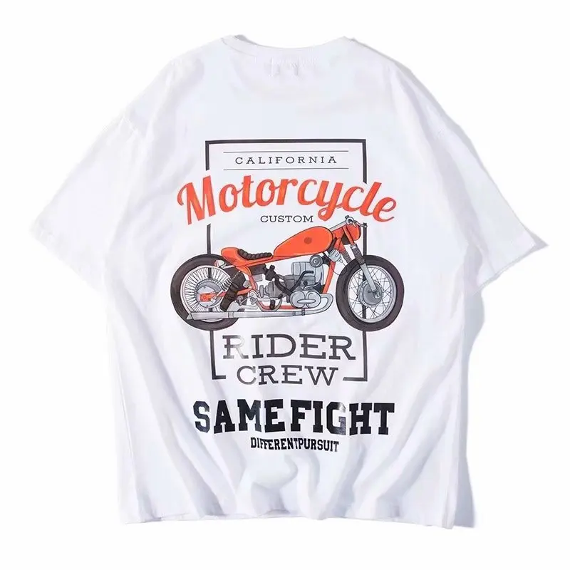 

Men T-Shirt Casual Round Neck Short Sleeve Tops Tees Summer Women Mens Vintage Motorcycle Print T-Shirt Unisex Loose T-Shirt