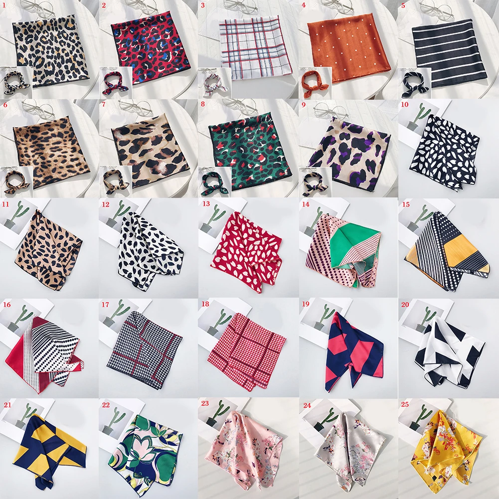 

Fashion Leopard Silk Scarf Head Neck Satin DIY Hair Ties Bands Small Square Women's Neck Scarves Neckerchief Scarf For Women