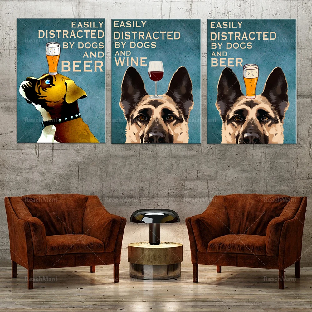 

Easy to be distracted by dog and beer posters, dog and beer wall decoration, beer lovers wall decoration home unique poster