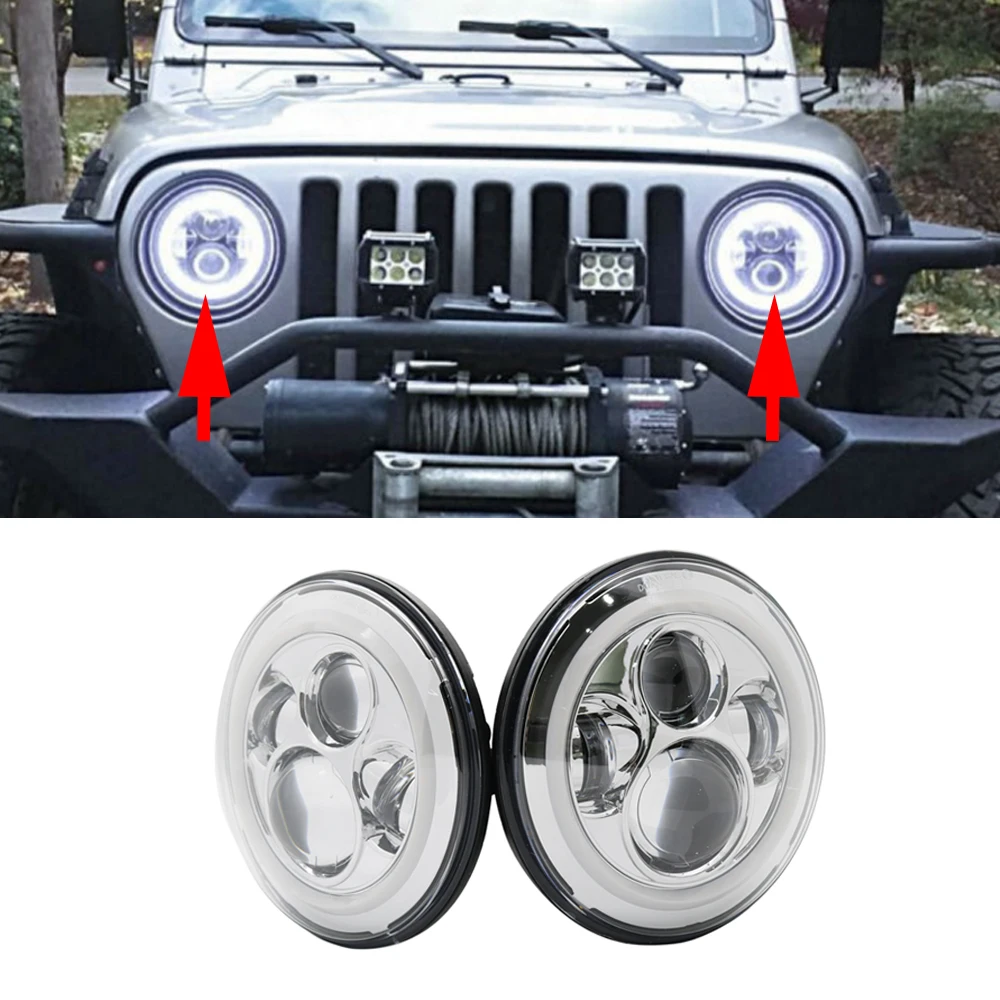 7 дюймовый круглый светодиодный фары Halo Ангельские глазки 1997 2018 для Wrangler JK JKU Lada Niva