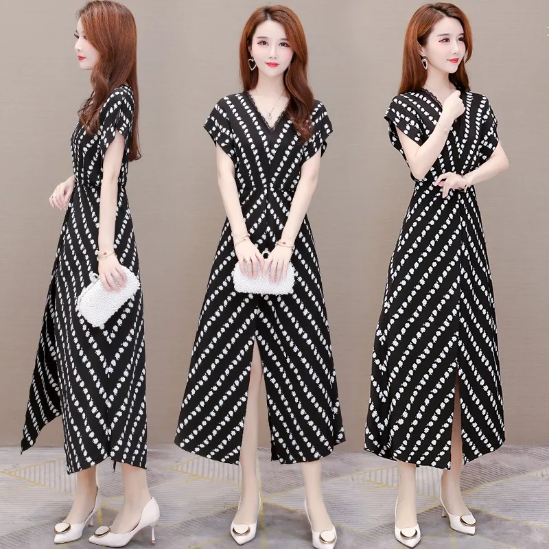 

New High-End Women's Dresses Fashion Plus Size Goddess Fan Clothing 2021 Summer Sexy Female Slim Slit Long Party Vestidos B0042