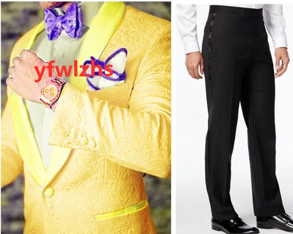 

Handsome Embossing Groomsmen Shawl Lapel Groom Tuxedos Men Suits Wedding/Prom/Dinner Best Blazer(Jacket+Pants+Tie) 338