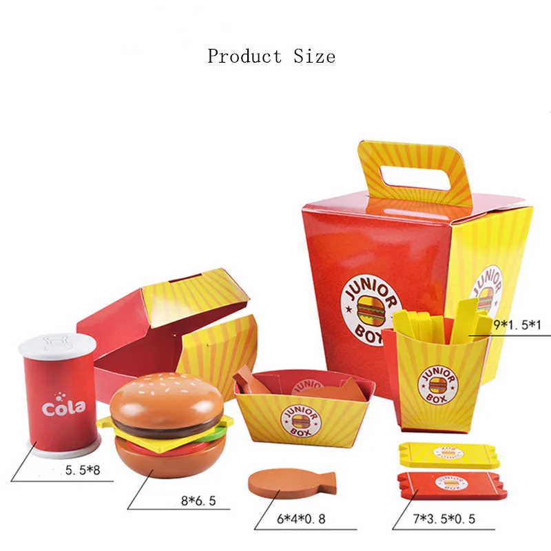 

Children's Educational Wooden Hamburger Fries Family Bucket Set Combination Simulation Kitchen Play House Mini Food Toy