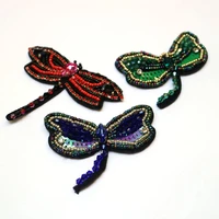 3pcslot dragonfly embroidered beaded patches for clothing sew on rhinestone animals parche appliques decoration badge parche