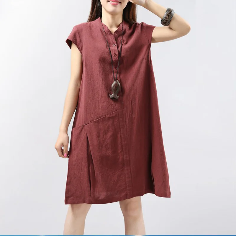 2019 Летняя женская одежда Китайский национальный ветер хлопок льняное платье