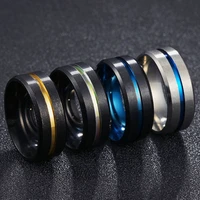 2021 new 8mm black stainless steel ring for men women groove rainbow wedding bands trendy fraternal rings casual male jewelry