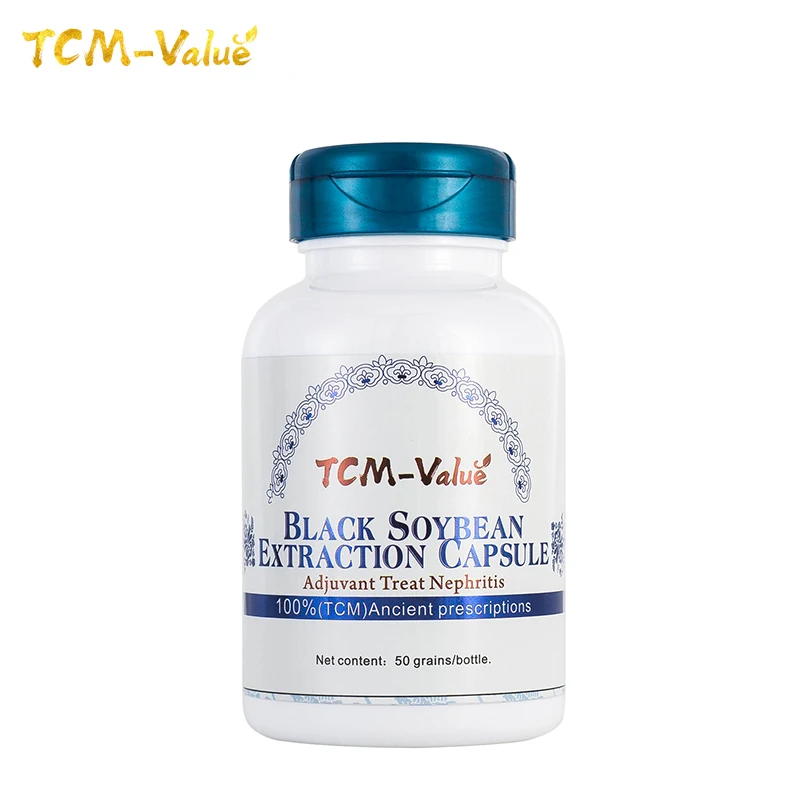 

TCM-Value Black Soybean Extraction Capsule, Adjuvant Treat Nephritis, Cure Sour waist and knee, tinnitus and vertigo, 50pcs.