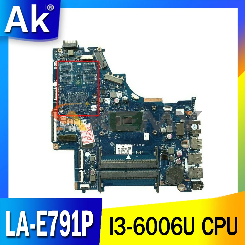 Материнская плата для ноутбука HP 250 G6 15-BS Series 924750-601 CSL50/CSL52 LA-E791P с SR2UW i3-6006u DDR4 MB 100%
