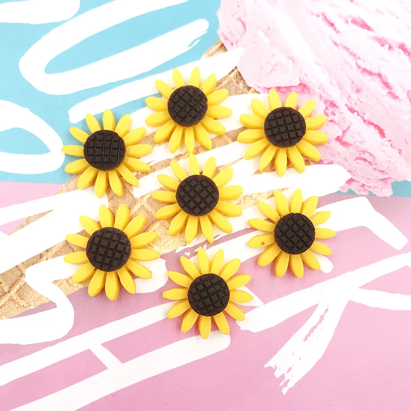 10 шт./лот Подсолнух кабошон из смолы с плоской задней частью кавайный головной