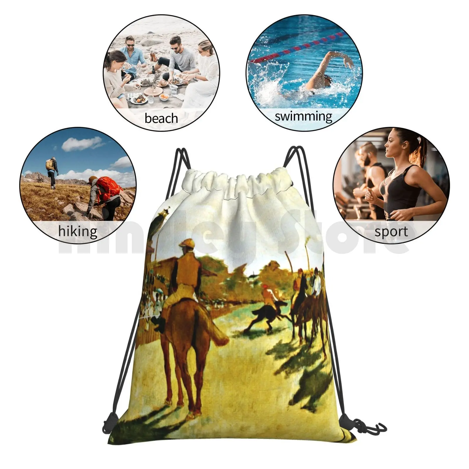 

Degas-Racehorses Before The Stands Backpack Drawstring Bags Gym Bag Waterproof Edgar Degas Racehorses Horse Racing