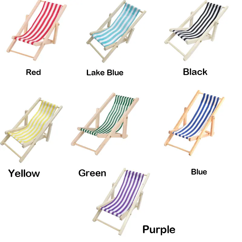 1Pcs HOT Foldable Wooden Deckchair Lounge Beach Chair For Lovely Miniature Barbie Dolls House Color In Green Pink Blue | Дом и сад