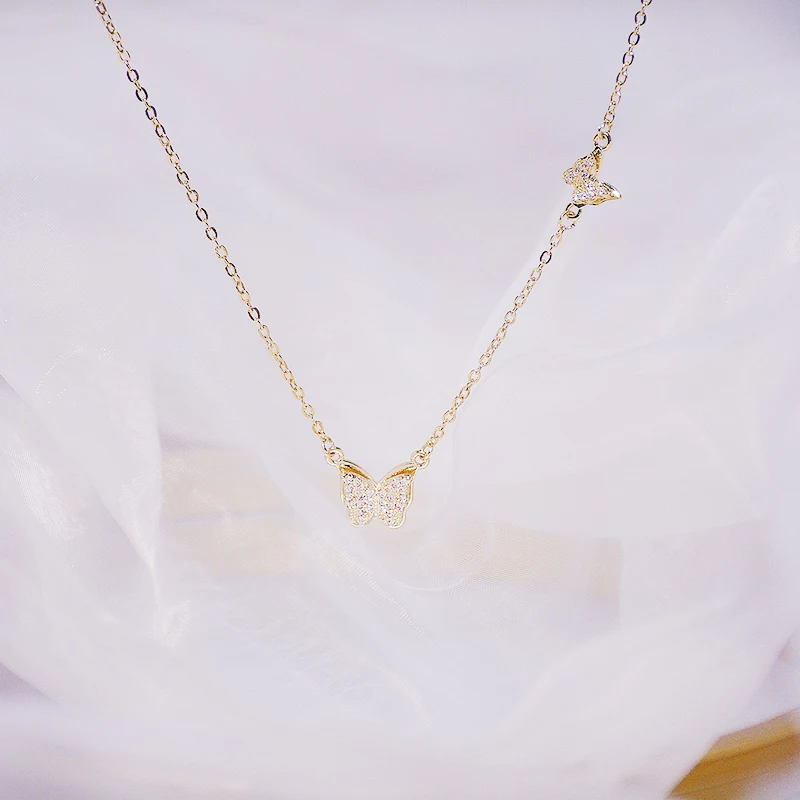 

Korean Exquisite 14k Real Gold Jewelry Butterfly Fairy Charming Temperament Necklace for Women Pendant AAA Zirconia Party Gift